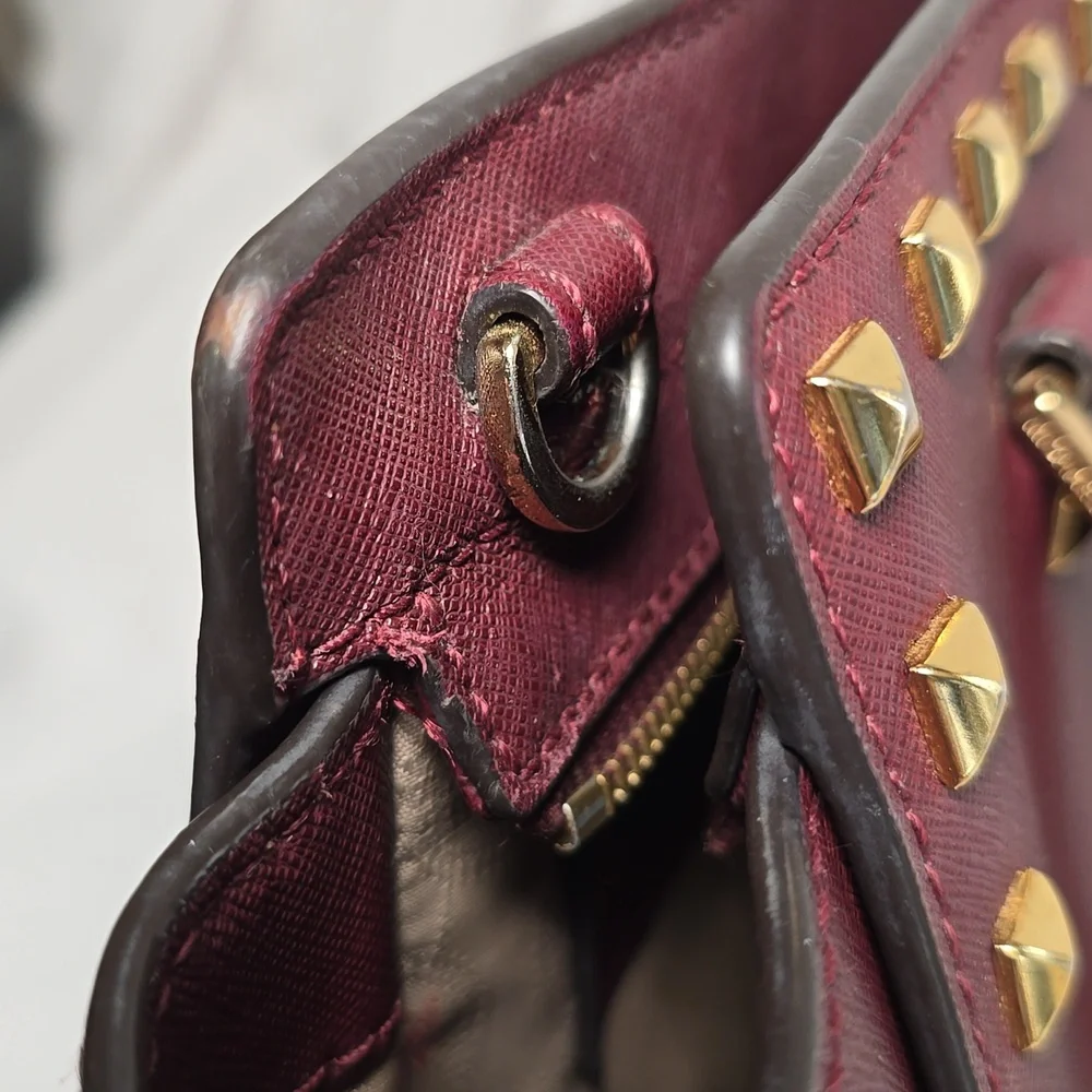 Michael Kors Burgundy Medium Selma Studded Saffiano Satchel - Picture 14 of 14